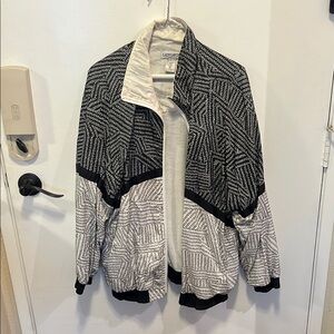 Black and White Geometric Windbreaker with Asymmetrical Design